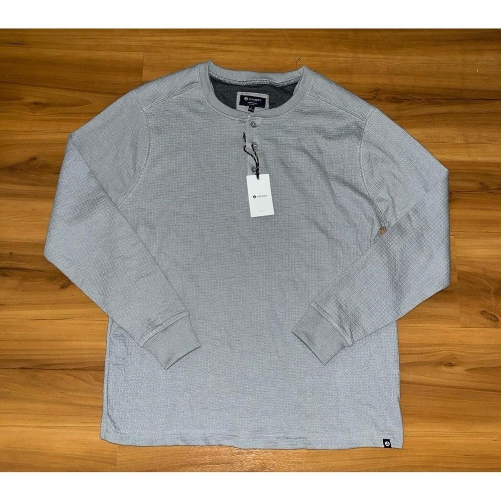 Mens Nwt Sperry. Henley Waffle Knit Gray Top Shirt